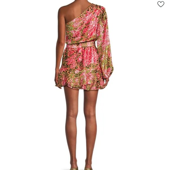 Hemant & Nandita Pakhi Floral Burnout Velvet One Shoulder Mini Dress NWT - Picture 4 of 12